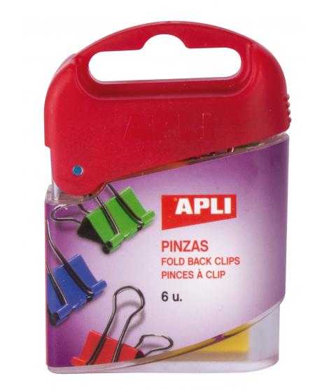 Apli Pinzas Abatibles 19mm - Acero Templado - Asas Niqueladas - Colores Surtidos - Caja de 6 - Sujecion Hasta 50 Hojas