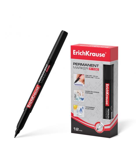 Erichkrause Marcador Permanente P-100 - Punta Fina de 0.5 a 1.2mm - Resistente al Agua y a los Rayos UV - Color Negro