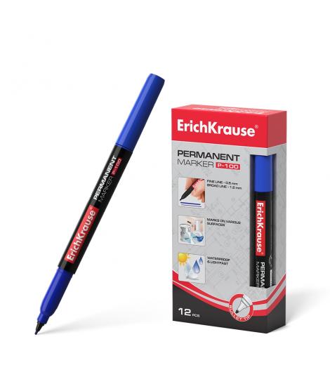 Erichkrause Marcador Permanente P-100 - Punta Fina Resistente al Daño - Tinta a Base de Alcohol - Color Azul