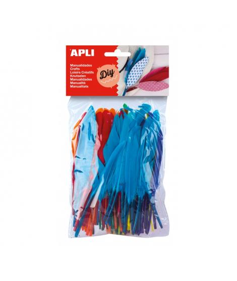 Apli Pack de 100 Plumas de Indio - Medidas entre 9 cm y 14 cm - Colores Surtidos