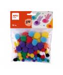 Apli Pack de 78 Pompones - Medidas Surtidas Ø 8 mm, Ø 10 mm, Ø 12 mm, Ø 15 mm y Ø 20 mm - Colores Surtidos