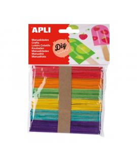 Apli Pack de 50 Palos Polo de Madera Natural 114 x 10 mm - Colores Surtidos