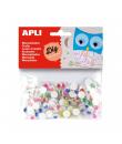 Apli Pack de 100 Ojos Moviles Redondos Adhesivos - Medidas Surtidas Ø 10 mm - Colores Surtidos