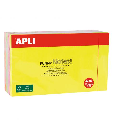 Apli Notas Adhesivas Funny 125x75mm - Bloc de 400 Hojas - 4 Colores Surtidos - Fluorescente