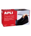 Apli Office Porta Cinta para Rollos de 33mm - Cuchilla Metalica Dentada - Facil de Usar - Resistente y Duradero - Color Negro