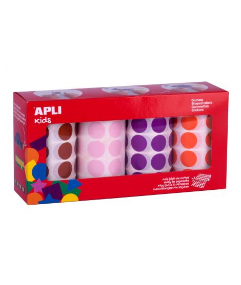 Apli Gomets Redondos Ø 20mm - Pack de 4 Rollos en Colores Surtidos - Adhesivo Permanente - 7080 Gomets en Total