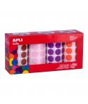 Apli Gomets Redondos Ø 20mm - Pack de 4 Rollos en Colores Surtidos - Adhesivo Permanente - 7080 Gomets en Total