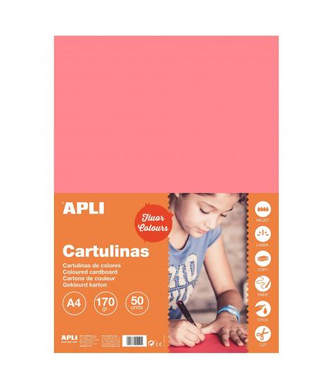 Apli Cartulina Rosa Fluorescente A4 170g 50 Hojas