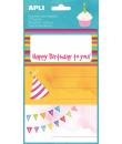 Apli Etiquetas Adhesivas Happy Birthday - Tamaño 76x39mm - 9 Etiquetas en 3 Hojas - Adhesivo Permanente de Alta Calidad - Ideal 