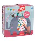 Apli Kids Juego de Gomets Elefante - 16 Laminas para Rellenar con Gomets - 10 Hojas de Gomets Removibles de Formas Geometricas -