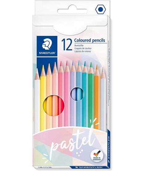 Staedtler 146C Pack de 12 Lapices de Colores Pastel Hexagonales - Mina Suave - Resistencia a la Rotura - Colores Surtidos