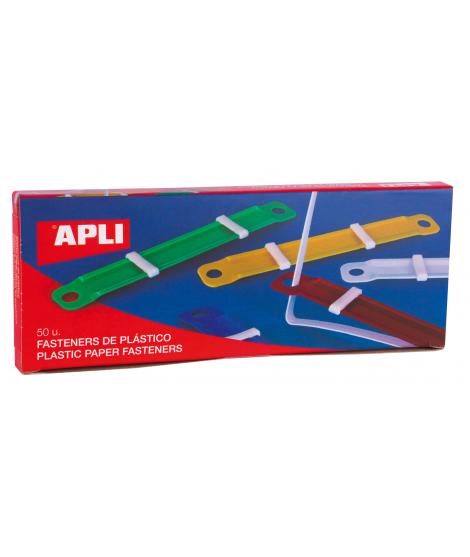 Apli Pack de 50 Fasteners de Plastico con Lengüeta - Tamaño 90x12mm - Cierre Compresor - Ideal para Organizar Papel - Colores Su