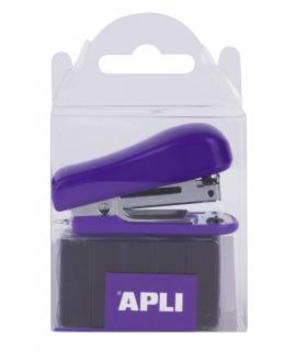 Apli Grapadora Pocket Lila - Tamaño 56mm para Grapas Nº10 - Incluye 2000 Grapas del Mismo Color - Facil de Usar y Transportar - 