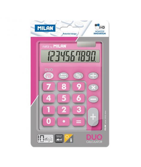 Milan Calculadora 10 Digitos Duo - Calculadora de Sobremesa - Teclas Grandes - Tecla Rectificacion Entrada de Datos - Color Rosa