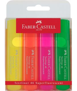 Faber-Castell Textliner 46 Superfluorescente Pack de 4 Marcadores Fluorescentes - Punta Biselada - Trazo entre 1mm y 5mm -