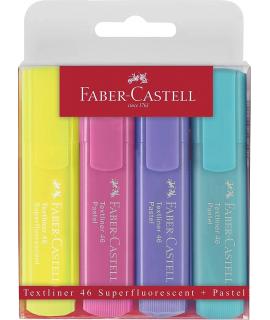 Faber-Castell Textliner 46 Pastel Pack de 4 Marcadores Fluorescentes - Punta Biselada - Trazo entre 1mm y 5mm - Tinta con Base