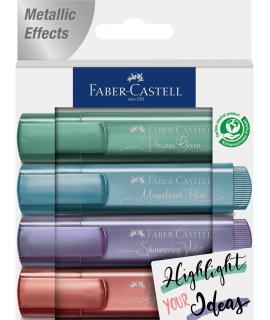 Faber-Castell Textliner 46 Metallic Pack de 4 Marcadores Fluorescentes - Punta Biselada - Trazo entre 1mm y 5mm - Tinta con Base