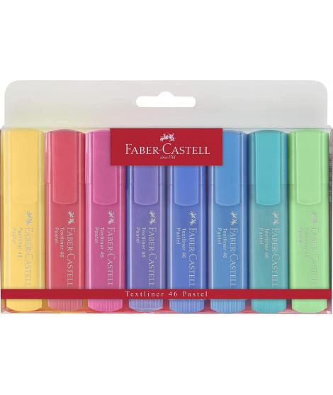 Faber-Castell Textliner 46 Pastel Pack de 8 Marcadores Fluorescentes - Punta Biselada - Trazo entre 1mm y 5mm - Tinta con Base