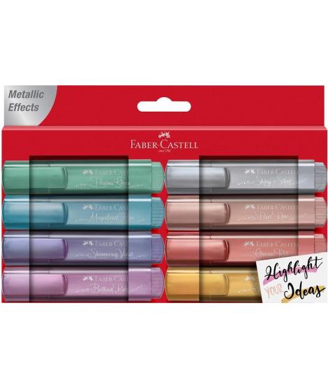 Faber-Castell Textliner 46 Metallic Pack de 8 Marcadores Fluorescentes - Punta Biselada - Trazo entre 1mm y 5mm - Tinta con Base