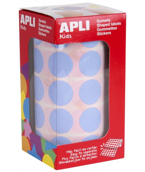 Apli Gomets Redondos Ø 20mm Azul Claro - 59 Hojas Pretroqueladas - 1770 Gomets por Rollo - Ideal para Escuelas y Talleres Infant