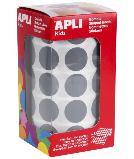 Apli Gomets Redondos Gris Ø 20mm - 59 Hojas Pretroqueladas - 1770 Gomets por Rollo - Desarrolla Habilidades y Capacidades - Cump