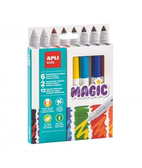 Apli Kids Rotuladores Magic - Ø 14.4x137 mm - Cambio de Color con 2 Blancos - Cuerpo Cilindrico y Punta Redonda Bloqueada de Ø 7