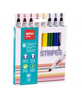 Apli Stripes Pack de 8 Rotuladores - Ø 14.4x137 mm - Doble O Triple Punta Redonda Bloqueada - Lavables, No Toxicos y de Larga Du