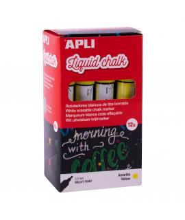 Apli Rotulador de Tiza Liquida Amarillo - Punta Redonda - Ideal para Pizarras, Plastico, Ventanas, Ceramica, Vinilos, Metal, Etc