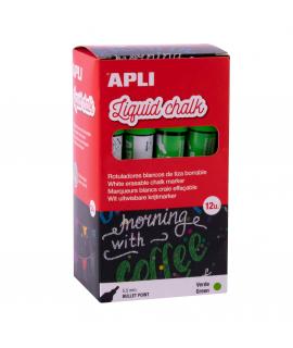 Apli Rotulador de Tiza Liquida Verde - Punta Redonda - Ideal para Pizarras, Plastico, Ventanas, Ceramica, Vinilos, Metal, Etc - 