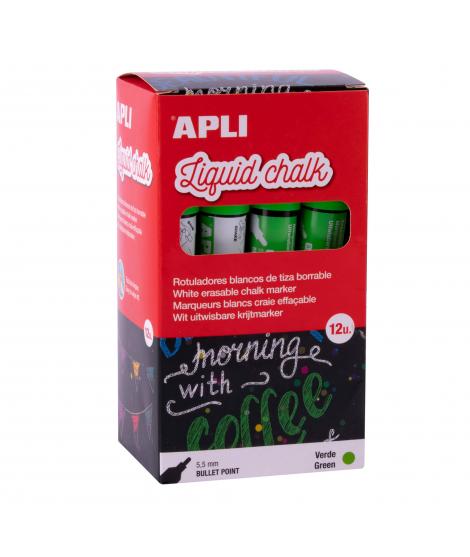 Apli Rotulador de Tiza Liquida Verde - Punta Redonda - Ideal para Pizarras, Plastico, Ventanas, Ceramica, Vinilos, Metal, Etc - 