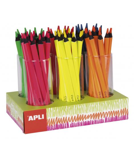 Apli Expositor Jumbo Fluor de Lapices - 5mm de Grosor Triangular - 108 Lapices en 6 Colores Fluorescentes - Recambios Disponible