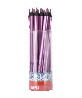 Apli Lapices Jumbo Metallic Lila Metalizado - 5mm de Grosor Triangular - Pack de 18 Unidades - Ideal para Mejor Sujecion