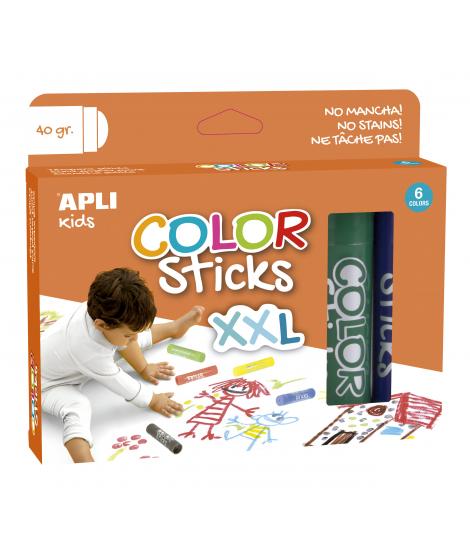 Apli Color Sticks xxl Temperas Solidas - Pack 6 Unidades de 40g - Tamaño xxl para Murales - Acabado Satinado sin Necesidad de Ba