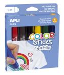 Apli Color Sticks Textil Pack de 6 Temperas Solidas 6gr para Uso en Textil - Secado al Aire en 12 Horas - Sin Disolventes - Para