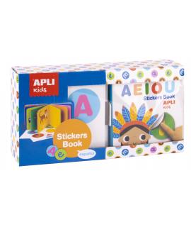 Apli Libro de Pegatinas Vocales Educativo - Tamaño 100x100x40 - 10 Paginas de Carton Rigido de 3mm - 5 Hojas de Gomets Removible