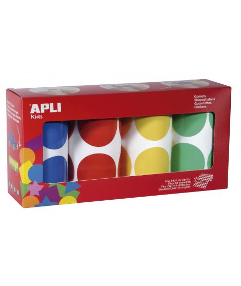 Apli Gomets Redondos Ø 45mm - Pack de 4 Rollos Surtidos - 1416 Gomets por Pack - Adhesivo Permanente - Hojas Pretroqueladas - Id