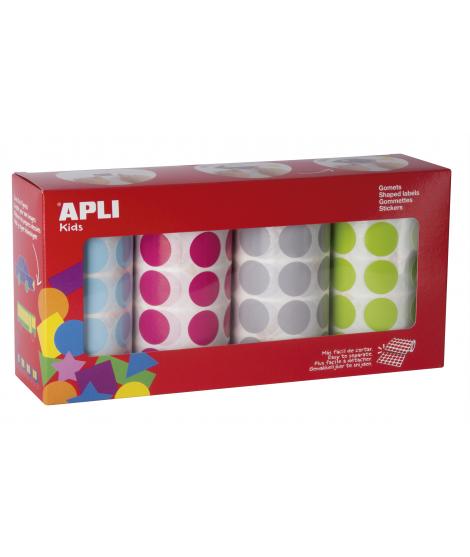 Apli Gomets Redondos Ø 20mm - Colores Surtidos - Adhesivo Permanente - 4 Rollos - 7080 Gomets - Desarrollo Psicomotriz - Normas 