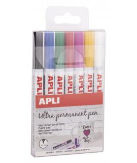 Apli Rotuladores Tinta Permanente Punta Fina - 1-2mm - Pack 7 Colores - Base Aceite - Larga Duracion - Resistente Al Agua - Sopo