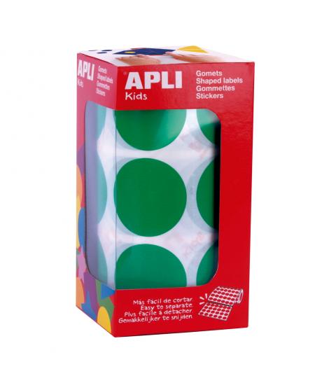 Apli Gomets XL Redondos Verdes - Ø 33mm - Adhesivo Permanente - 708 Gomets por Rollo