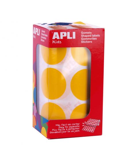 Apli Gomets XL Redondos Ø 33mm Amarillo Adhesivo Permanente - 59 Hojas Pretroqueladas - 708 Gomets por Rollo