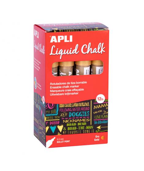 Apli Pack de 12 Rotuladores de Tiza Liquida - Punta Redonda - Ideal para Pizarras, Plastico, Vinilos, Metal, Etc - Facil de Borr