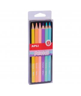 Apli Lapices Jumbo Pastel - 5mm de Grosor - Caja con 6 Colores Surtidos - Madera Triangular para Mejor Sujecion y Cobertura