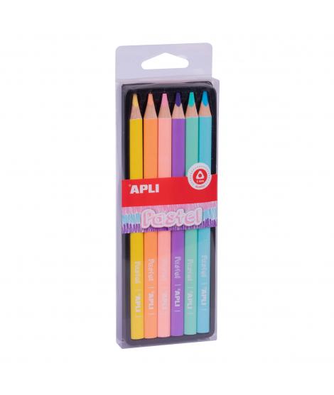 Apli Lapices Jumbo Pastel - 5mm de Grosor - Caja con 6 Colores Surtidos - Madera Triangular para Mejor Sujecion y Cobertura