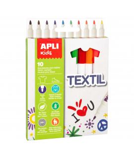 Apli Kids Rotuladores Textil Ø 11x137mm - Cuerpo Cilindrico - Punta Redonda Bloqueada Ø 2.9mm - Capuchon Anti Asfixia - No