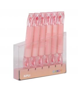 Apli Subrayadores Caramelo Rosa - Doble Punta: 5mm Plana y 2mm Redonda - Refill Pack de 6 - Ideal para Agendas, Libretas y Calen