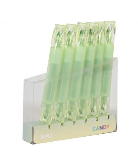 Apli Subrayadores Caramelo Verde - Doble Punta: 5mm Plana y 2mm Redonda - Refill Pack de 6 - Ideal para Agendas, Libretas y Cale