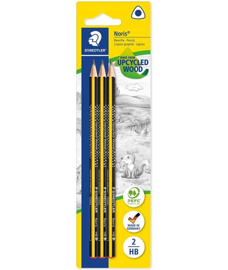 Staedtler Noris 183 Pack de 3 Lapices de Grafito Triangulares - Mina 2HB - Resistencia a la Rotura