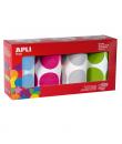 Apli Gomets Redondos Ø 45mm - Pack de 4 Rollos en Colores Surtidos - Adhesivo Permanente - 1416 Gomets por Pack - Desarrollo