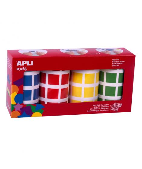 Apli Gomets Cuadrados Adhesivo Permanente - Tamaño 20 x 20mm - Pack de 4 Rollos en Colores Surtidos - 7080 Gomets por Pack