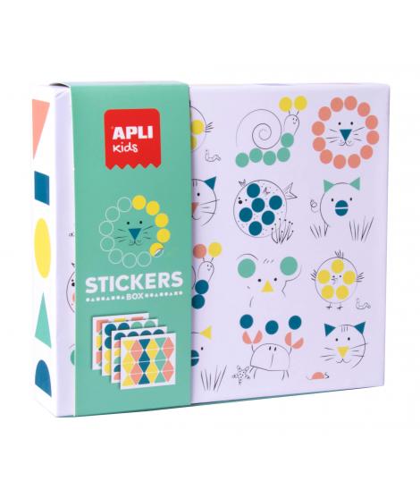 Apli Kids Juego de Gomets Animales - 8 Laminas Ilustradas de 200G - 8 Hojas de Gomets Removibles Geometricos - Libro Guia con Ej